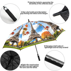 Paraguas de golf de apertura automática, doble cubierta, 130 cm de diámetro, con estampado de la Torre Eiffel, automático, resistente al viento, protección contra el sol y la lluvia. - Product Image 4