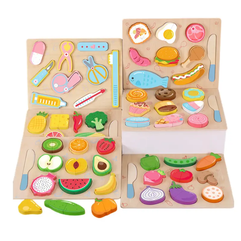 10sets Wholesales Cutting Play Pretend Food Cuttable Fruits and Vegetables Kitchen Toy Accessories Set with Knives Children Toy