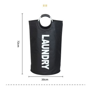 Large 90L/38*79CM Aluminum Ring Laundry Basket Double Fabric Padded Collapsible <strong>Storage</strong> <strong>Hamper</strong> for Room Bathroom Foldable - Product Image 3