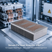 Dissipateur thermique hybride cuivre-aluminium à ailettes rainurées, base sans soudure, conception d'ailettes rainurées personnalisée, pour refroidissement IGBT, CPU et onduleurs