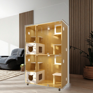 Huisdierenverblijf kattenkooi grote modulaire houten kattenhuis transparante glazen bench voor katten - Product Image 4