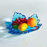 Plateau à fruits en cristal K9 de qualité supérieure, feuille d'érable, verre transparent vert, plateau décoratif pour collations, décoration de table à domicile, cadeau d'affaires pour mariage