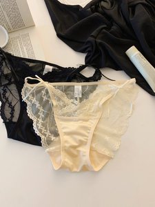 Culotte string rose en dentelle avec nœud papillon, design ajouré transparent, sous-vêtements pour femme, tissu extensible et doux, coupe classique - Product Image 6