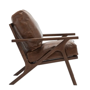 Fauteuil d'appoint en cuir PU marron durable et confortable, structure en bois, design moderne et minimaliste pour salon, chambre à coucher, meubles de maison - Product Image 3