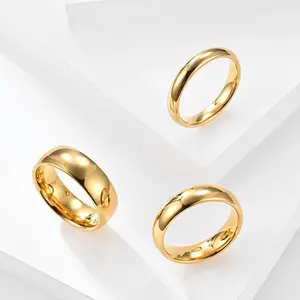 18K altın basit tükenmez Tungsten çelik yüzük 4 6 8Mm yüzük düğün nişan erkekler ve kadınlar çift yüzük