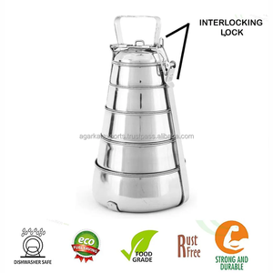 Durable Stainless Steel Pyramid <b>Lunch</b> <b>Box</b> Heavy Duty Meal <b>Box</b> 5 Compartment 2000ml Leak Proof Dishwasher Safe Lightweight - Product Image 3