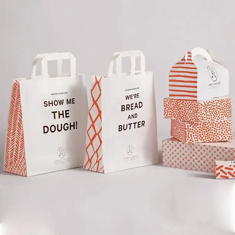 Logo personalizzato Design stampato consegna del ristorante per andare al trasporto Fastfood estrarre sacchetti di carta Kraft marrone da asporto
