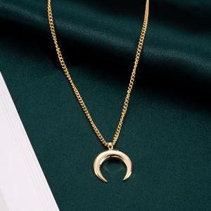 حار بيع مجوهرات 925 فضة 18k مطلية بالذهب عبر ربط سلسلة القرن نصف قلادة على شكل قمر قلادة للنساء - Product Image 3