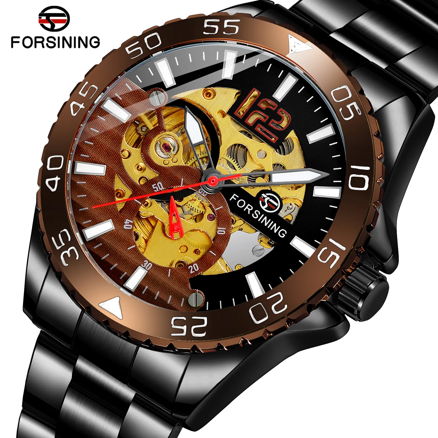 Forsining 8225 moda uomo di marca di lusso orologio da polso Pagani Design braccialetto d'oro digitale Casual orologio al quarzo