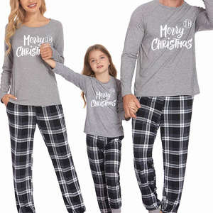 Proveedor gran oferta acogedora ropa de dormir de Navidad familia pijama de 3 piezas conjunto blusa informal estampado a cuadros cintura elástica pantalones de punto Navidad - Product Image 1