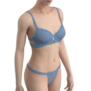 Hot Sexy Lace Seamless Embroidery Thongs Full Cup Mature Bra and Panties Sets