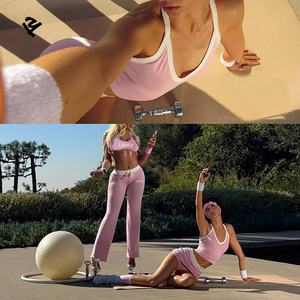Completo da Yoga Rosa da <span class=keywords><strong>Donna</strong></span> 2 Pezzi: Top Sportivo Halter e Micro Skort a Vita Alta - Abbigliamento Sportivo per <span class=keywords><strong>Palestra</strong></span>, Allenamento, Tennis e Fitness - Product Image 2