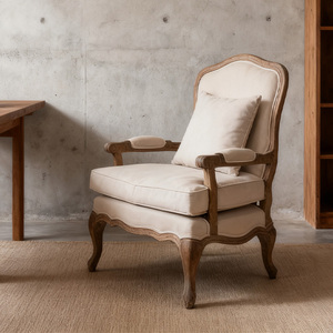 Phong cách cổ điển Châu Âu đơn <span class=keywords><strong>Sofa</strong></span> Tay Chạm Khắc khung gỗ với cabriole chân và Kem Trắng bọc - Product Image 2