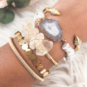 Vòng Tay Quấn Dây Thạch Anh Trong Suốt Cho Nữ, Hạt Chip Ngọc Trai Nước Ngọt Tự Nhiên Với Lát Mã Não Bộ Vòng Tay Xếp Chồng Quyến Rũ - Product Image 1