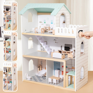 Ensemble <span class=keywords><strong>de</strong></span> jouets <span class=keywords><strong>de</strong></span> maison en bois élégant, simulation <span class=keywords><strong>de</strong></span> ville, maison pour poupées, manoir avec meubles pour filles KB0280 - Product Image 5