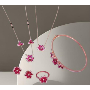 18KT Gold <b>Ruby</b> Diamond Floral Pendant <b>Necklace</b> Clover Design Elegant Fine Jewelry Gift for Her For Loved Ones - Product Image 3