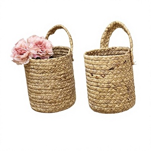 <span class=keywords><strong>Panier</strong></span> de rangement mural en jonc de mer tressé fait main, couleur unie, pièce <span class=keywords><strong>d</strong></span>écorative, jardinière suspendue en jonc de mer pour plantes de jardin - Product Image 1