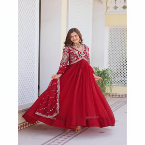 2024 verano cuello en V puro Bandhej con Fox Georgette trabajo de mujer Casual hasta el suelo vestido lavable Festival Bandhej vestido largo - Product Image 1