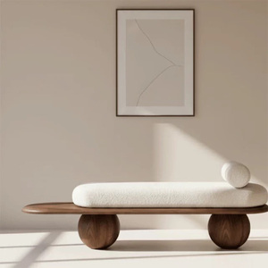 Banco largo de tela de lana de cordero nórdica, taburete para el hogar, muebles de diseño moderno, otomana para la sala de estar, dormitorio o pie de cama - Product Image 1