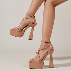 2023 Spring Fashion Simple 15CM Waterproof <b>Platform</b> Square <b>Toe</b> <b>Open</b> <b>Toe</b> Thick <b>Heel</b> Sandals High <b>Heels</b> - Product Image 5