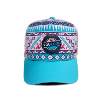 Vente en gros de chapeaux de camionneur à profil haut Casquettes à bord incurvé avec logo en cuir personnalisé Casquettes de camionneur Vichy Country