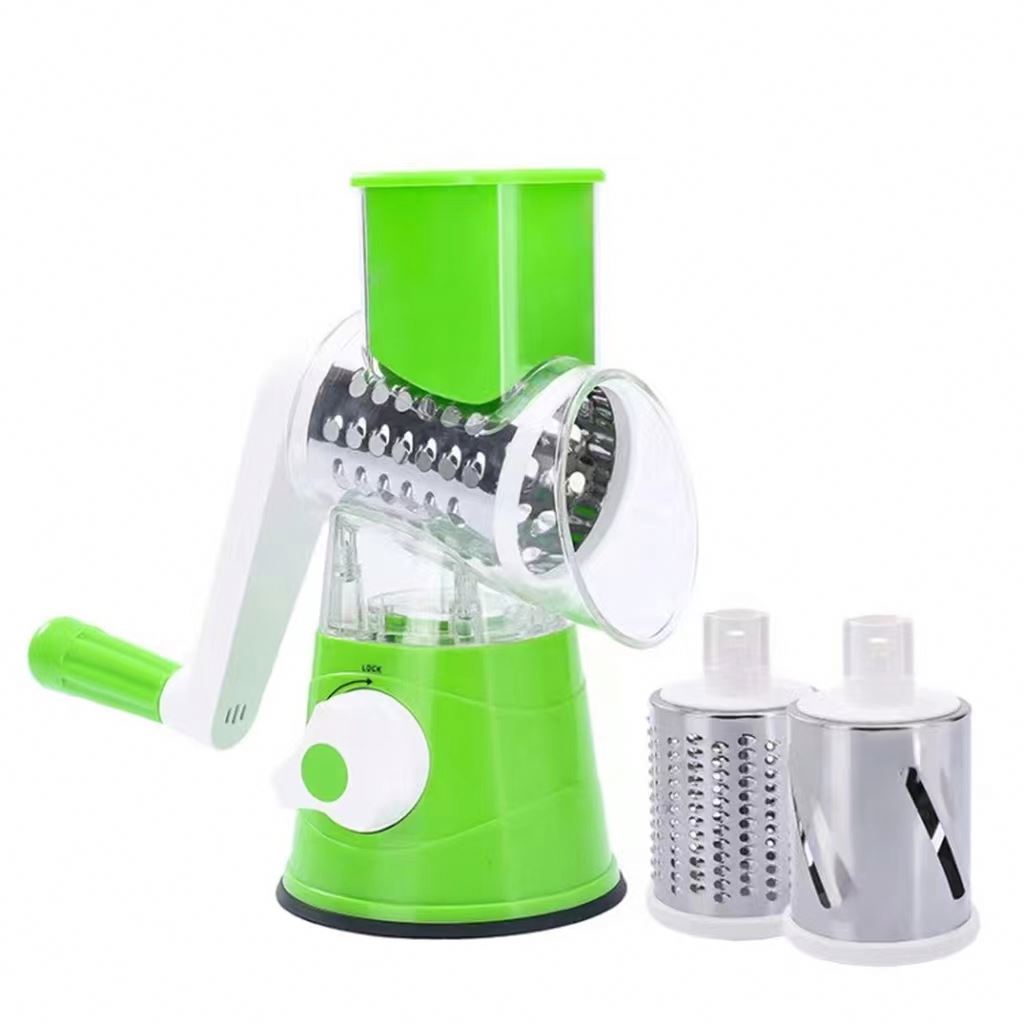 Kitchen Grater Vegetable Slicer with 3 Drum Blades Rotary Cheese Grater with Handle Round Mandoline Slicer Nuts Grinder