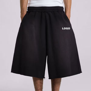 Pantalones Cortos de Algodón Estilo Jogger, 100% Algodón, Pantalones Deportivos Vintage para Hombre, de Alta Calidad, con Dobladillo sin Rematar, Lavado Ácido, Cintura Elástica - Product Image 2