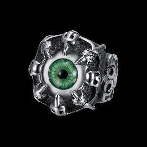 Bague Homme Punk en Acier Inoxydable 316L Étanche avec Gemmes Multicolores Vertes et Bleues, Motif Crâne et Griffe Œil de Démon Audacieux – Cadeau Idéal pour Lui - Product Image 5