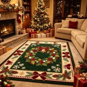 Tapis de Noël Yazheng 5x8 pieds en velours cristal, style américain, décoration de fêtes pour salon, canapé, chambre à coucher, revêtement de sol - Product Image 1