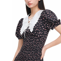 Robe d'été décontractée à fleurs à col claudine pour femmes personnalisée Mini robe à manches lanterne et ourlet à volants pour la fête quotidienne