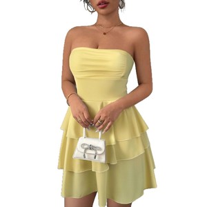 Ropa de mujer, nueva moda de verano, falda corta sin espalda estilo celebridad de internet, top tubo sexy, color liso, estilo pastel - Product Image 5