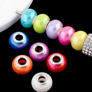 Cuentas espaciadoras acrílicas de plástico con forma de rueda, redondas y planas, con agujero grande, imitación de concha marina, brillantes, de colores mixtos - Product Image 4