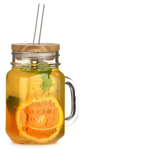<b>Mason</b> <b>Jar</b> Glass Bottle <b>With</b> Handle And <b>Straw</b> For Juice Milk Tea Beverage Storage 16 Oz Transparent Cup <b>With</b> Lid - Product Image 1