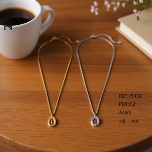 Collar de Cadena Fina, Oro, Plata, Acero, Colgante con Letra, Minimalista, Uso Diario, Cadena de Serpiente 45439 - Product Image 3