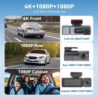 Caméra de tableau de bord de voiture avec écran IPS à 3 objectifs, CMOS 2MP, enregistrement avant/arrière, capteur G, DVR 360 degrés