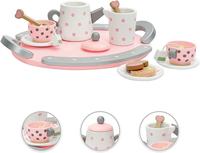 EDULAND OEM/ODM Juguetes de Cocina de Madera Montessori y Juguetes de Comida para Casa de Juegos, Regalos para Niñas - Juguetes de Postres para Niños, Juego de Té y Soporte para Pasteles