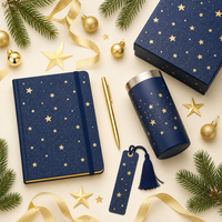 WANGHAN Carnet A5 personnalisé à couverture rigide, motif étoile marine et or, papier 100/120 g/m², 80 feuilles, reliure cousue, boîte cadeau rigide avec détail pompon