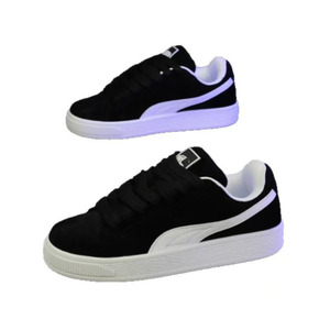 Black Faux Suede <b>Court</b> Sneakers Lace-up <b>Round</b> <b>Toe</b> Breathable EVA Midsole Rubber Outsole All Seasons PUMAS - Product Image 1