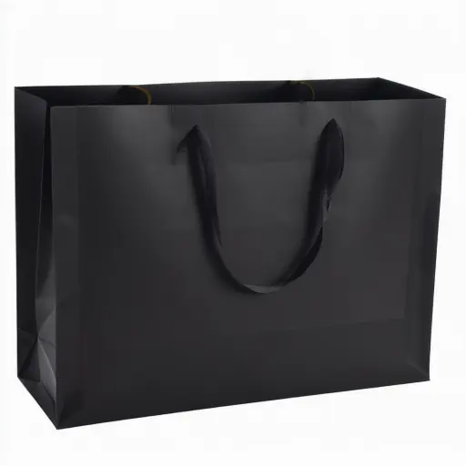 Sacola de compras laminada para presente, sacola de papel biodegradável com logotipo para roupas de luxo, sacola ecológica de compras com logotipo