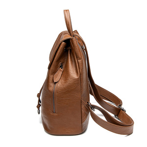 New Design Anti-theft Leather Backpack <strong>Ladies</strong> Flap Top Cover Drawstring Back Packs <strong>Bags</strong> Travel Women <strong>Laptop</strong> Backpack - Product Image 3