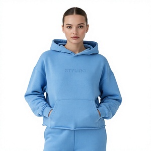 Sweat-shirt à capuche surdimensionné pour femme, couleur unie, logo en relief, en molleton, manches régulières, vêtement d'automne - Product Image 1