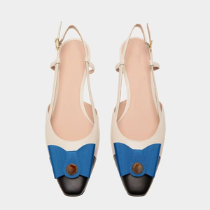 Sandales à talons bas pour femmes avec bride arrière, décorations métalliques, bout carré et style slingback - Product Image 5