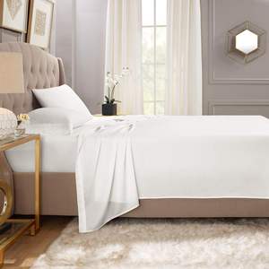 Drap plat KBC Linen 100% coton, 800 fils, taille double, blanc, luxe hôtelier, respirant, 1 pièce - Product Image 1