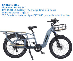 Vélo électrique Green <span class=keywords><strong>Pedel</strong></span> 24"3" 50-55km ECargo Shimano 7 vitesses 4BV Batterie lithium 15AH Frein à disque hydraulique 48V 25OW Moteur arrière - Product Image 3
