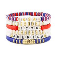 Ensemble de bracelets perlés drapeau américain, bracelet en pâte polymère souple avec pendentif, cadeau patriotique unisexe pour la fête de l'Indépendance, vente flash