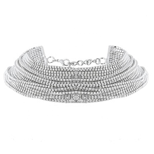 MoyaMiya Luxury Vintage Women's <strong>Chunky</strong> Choker <strong>Necklace</strong> Multilayer Shiny Rhinestone with Link Chain Trendy <strong>Silver</strong> Gold <strong>Necklace</strong> - Product Image 1