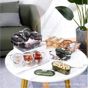 Bandeja de almacenamiento de acrílico para refrigerios con tapa, rectangular, 2-3 compartimentos, para uso doméstico, contenedor de alimentos, cesta para frutas GY-49 - Product Image 1