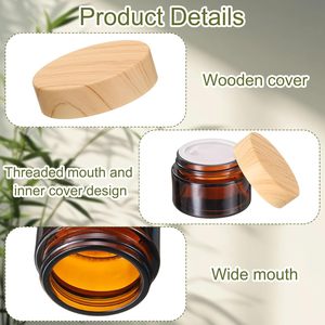 Pot cosmétique de luxe en verre ambré avec couvercle noir, en plastique ambré à grain de bois de bambou, vide, 30g, 50g, 60g, 2oz, pour crème corporelle et beurre corporel - Product Image 3
