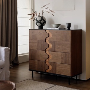 Buffet en bois massif de style français vintage, avec portes battantes en <span class=keywords><strong>patchwork</strong></span>, finition noyer noir, tiroirs, meuble de salon - Product Image 1