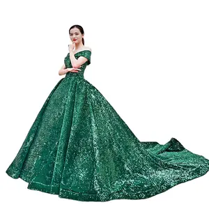 Gaun pengantin rok panjang impian hijau bahu satu karakter baru